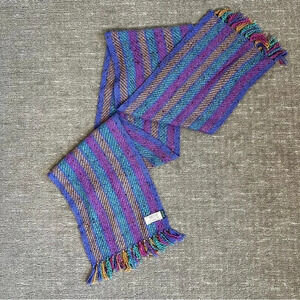 Mucros Weavers 100% Merino Wool Scarf Multi Color Stripe Fringe